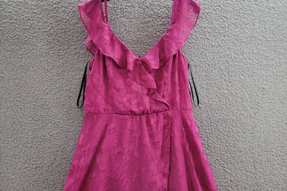 BCX Off-The-Shoulder Ruffled Asymmetrical-Hem Jacquard Dress Women's XL Fuchsia