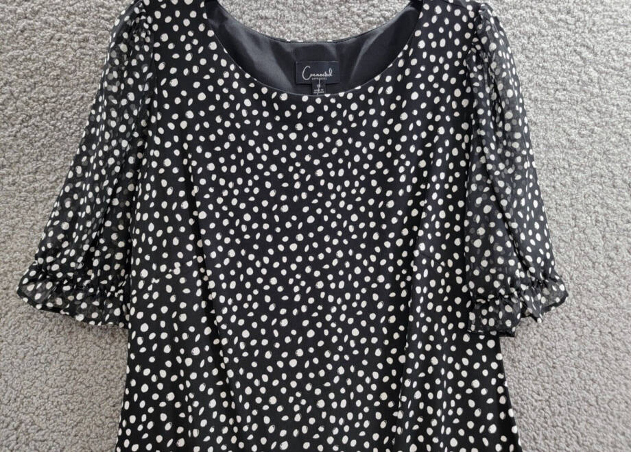 Connected Elbow Puff-Sheer-Sleeve Sheath Dress Women's 10 Black/White Pullover