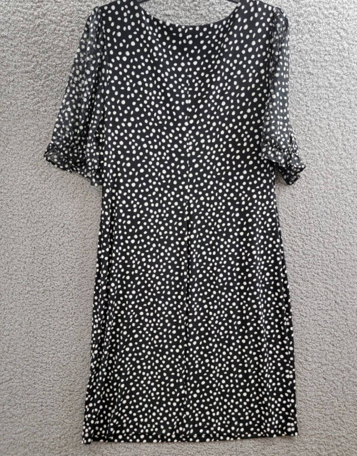 Connected Elbow Puff-Sheer-Sleeve Sheath Dress Women's 10 Black/White Pullover