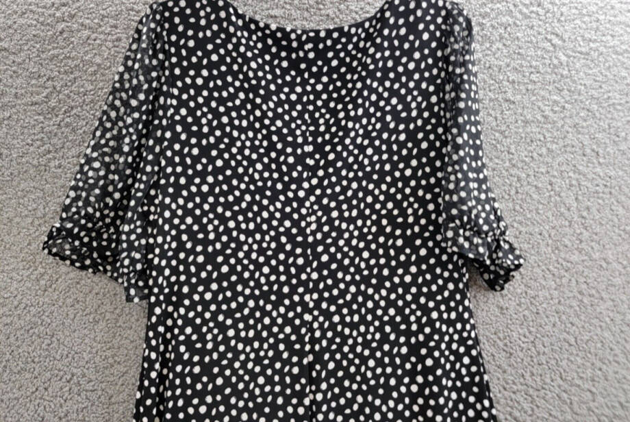 Connected Elbow Puff-Sheer-Sleeve Sheath Dress Women's 10 Black/White Pullover