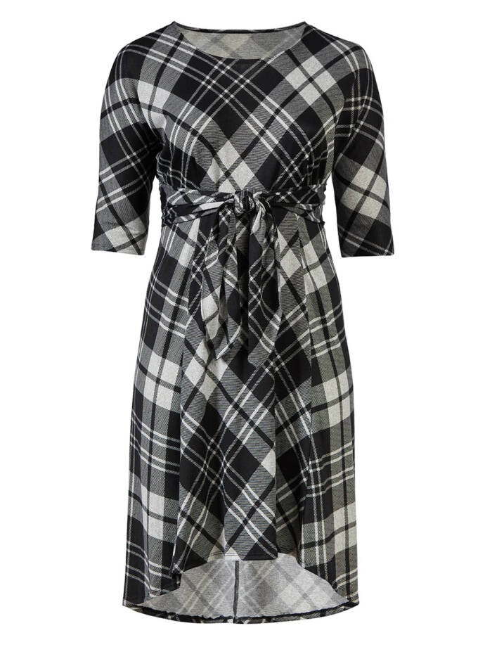 Signature by Robbie Bee Plaid-Print 3/4-Sleeve Midi Dress Women's XL Black Multi