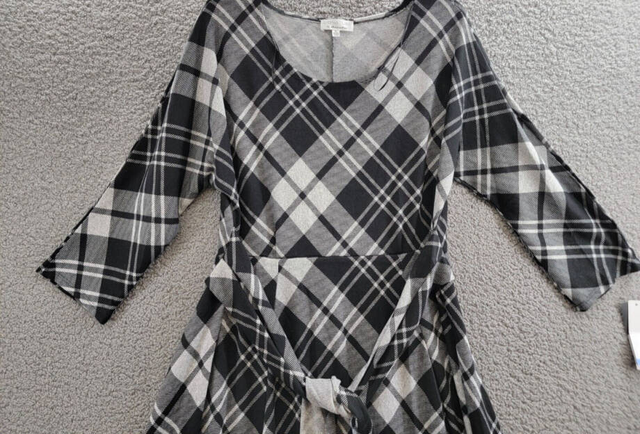 Signature by Robbie Bee Plaid-Print 3/4-Sleeve Midi Dress Women's XL Black Multi
