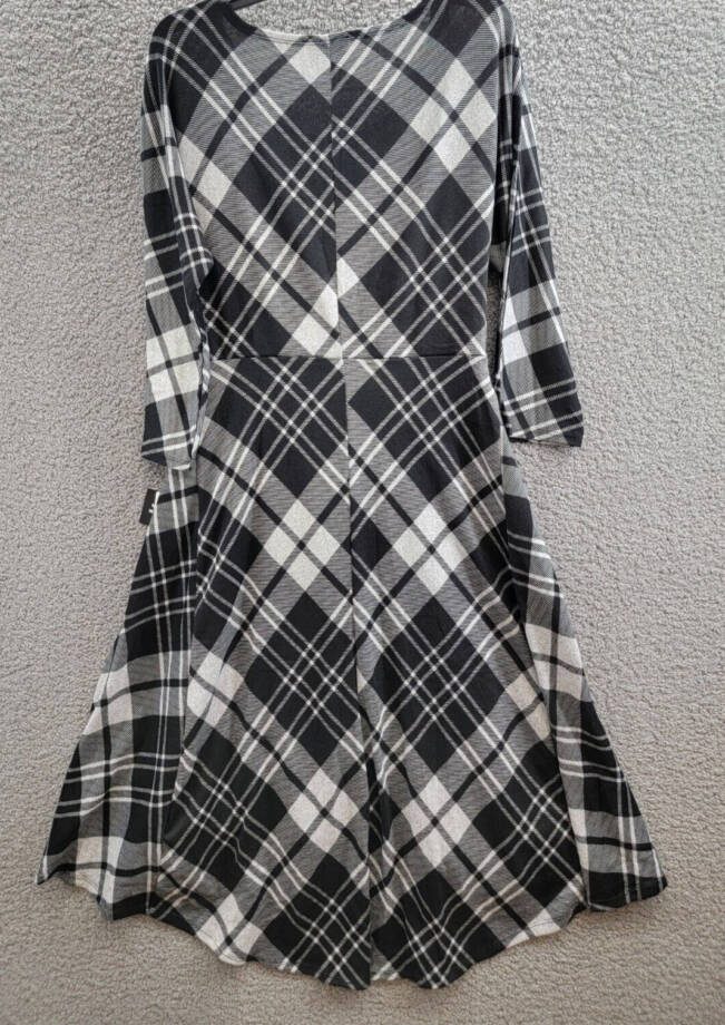 Signature by Robbie Bee Plaid-Print 3/4-Sleeve Midi Dress Women's XL Black Multi