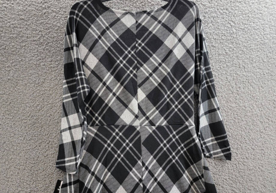 Signature by Robbie Bee Plaid-Print 3/4-Sleeve Midi Dress Women's XL Black Multi