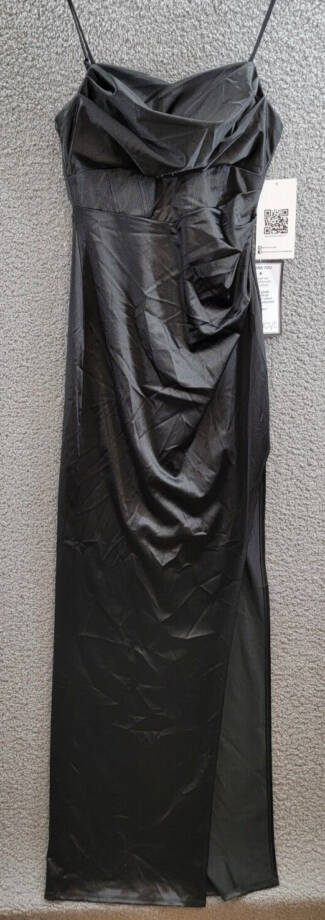 Emerald Sundae Drape-Front Long Sateen Gown Juniors' M Black Back Zipper Closure