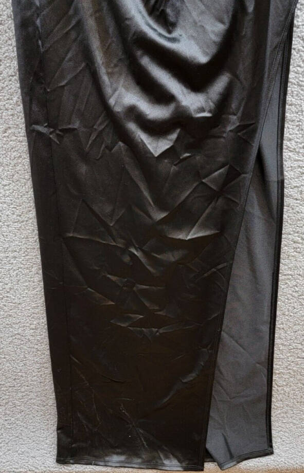 Emerald Sundae Drape-Front Long Sateen Gown Juniors' M Black Back Zipper Closure