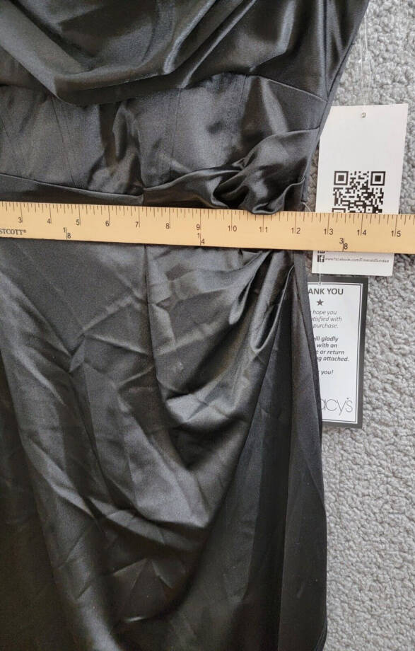 Emerald Sundae Drape-Front Long Sateen Gown Juniors' M Black Back Zipper Closure