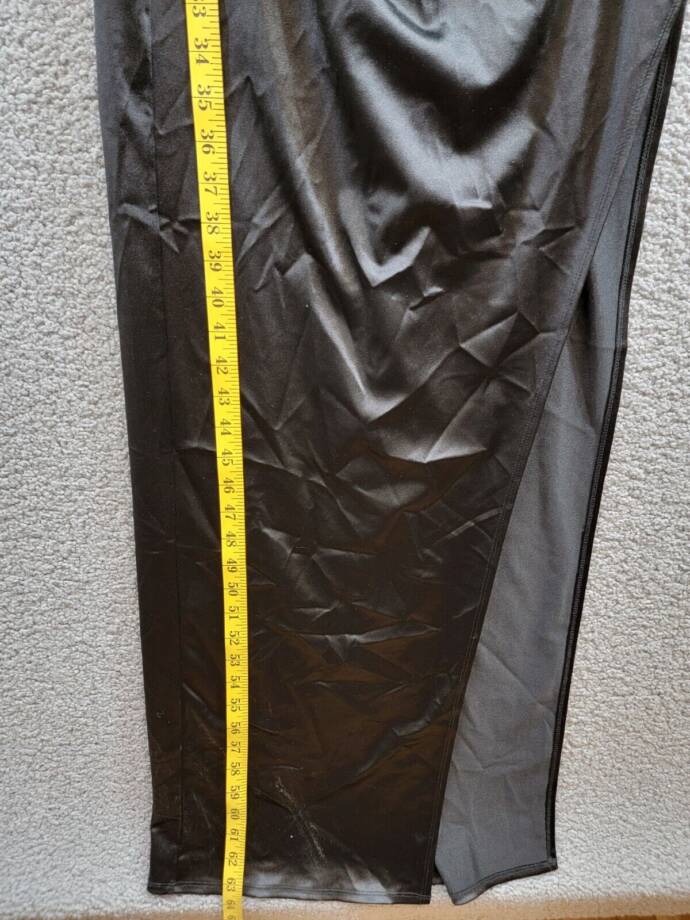 Emerald Sundae Drape-Front Long Sateen Gown Juniors' M Black Back Zipper Closure