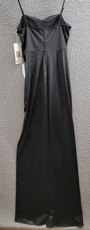 Emerald Sundae Drape-Front Long Sateen Gown Juniors' M Black Back Zipper Closure