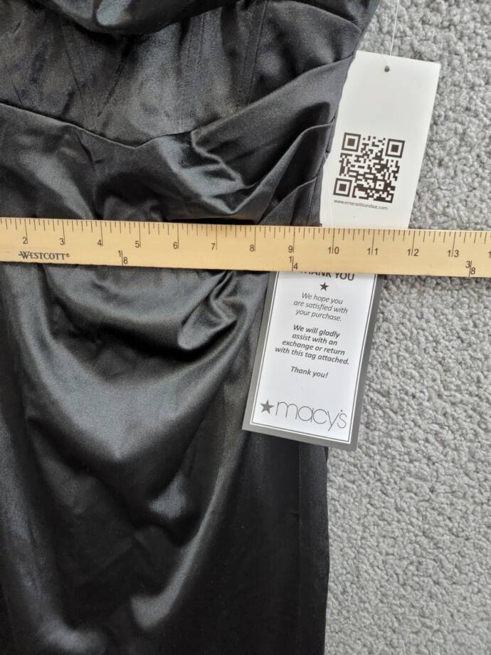 Emerald Sundae Drape-Front Long Sateen Gown Juniors' XXS Black Back Zip Closure