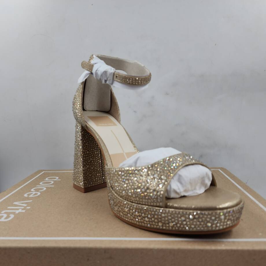 Dolce Vita Pandro Crystal Embellished Block Heels Women's 6.5 Light Gold Buckled