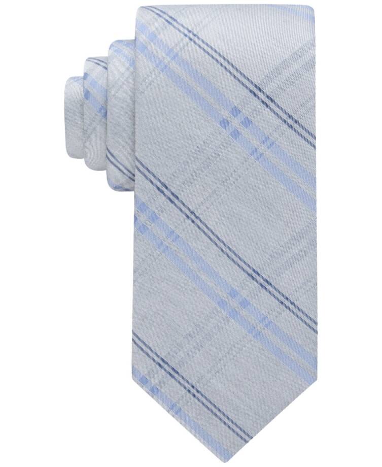 Calvin Klein Silk Blend Heather Plaid Tie Men's Silver Blue Adjustable~