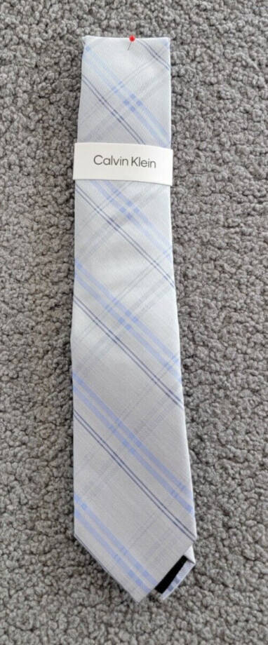 Calvin Klein Silk Blend Heather Plaid Tie Men's Silver Blue Adjustable~