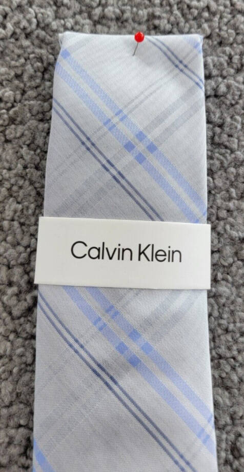 Calvin Klein Silk Blend Heather Plaid Tie Men's Silver Blue Adjustable~