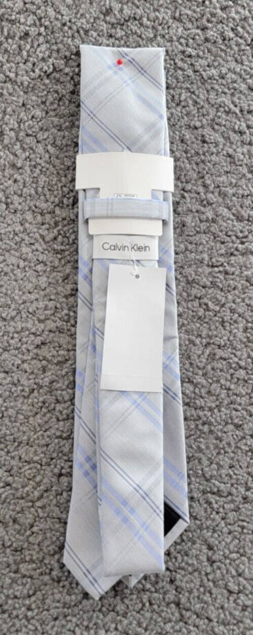 Calvin Klein Silk Blend Heather Plaid Tie Men's Silver Blue Adjustable~