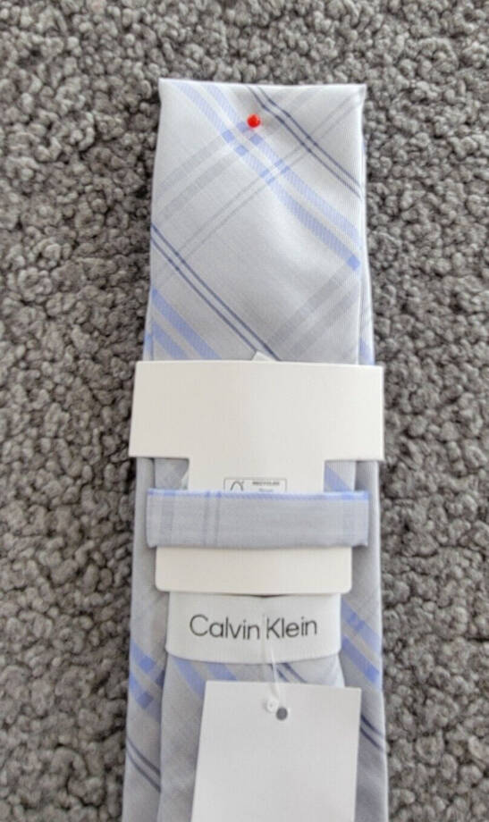 Calvin Klein Silk Blend Heather Plaid Tie Men's Silver Blue Adjustable~