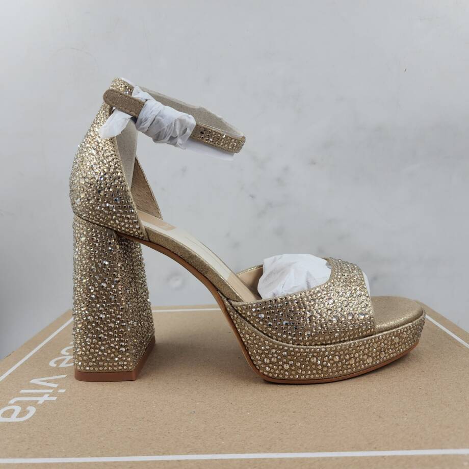 Dolce Vita Pandro Crystal Embellished Block Heels Women's 6.5 Light Gold Buckled