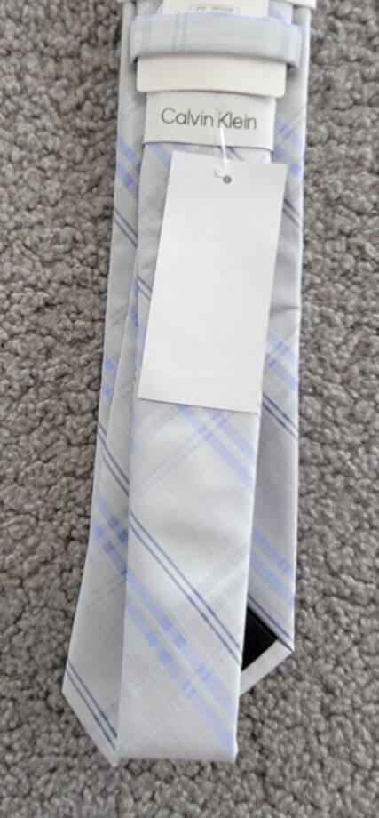 Calvin Klein Silk Blend Heather Plaid Tie Men's Silver Blue Adjustable~