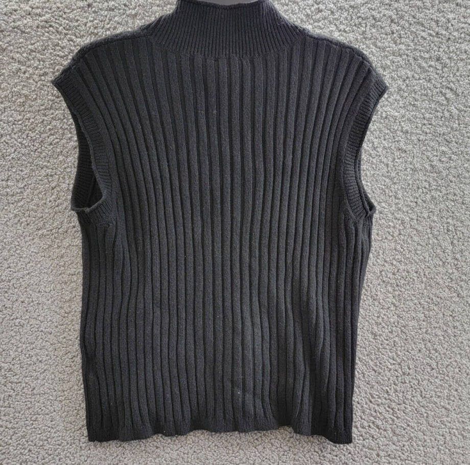 Lucy Paris Elias Rib-Knit Top Women's M Black Mock Neck Sleeveless Pullover