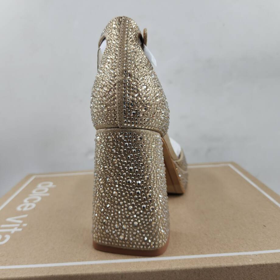 Dolce Vita Pandro Crystal Embellished Block Heels Women's 6.5 Light Gold Buckled
