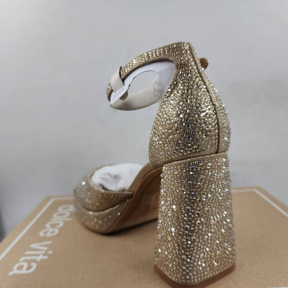 Dolce Vita Pandro Crystal Embellished Block Heels Women's 6.5 Light Gold Buckled
