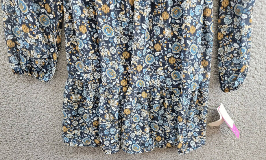BCX Print Chiffon Dress w/ Embroidered Velvet Faux Vest Girls 12 Navy Multi L/S