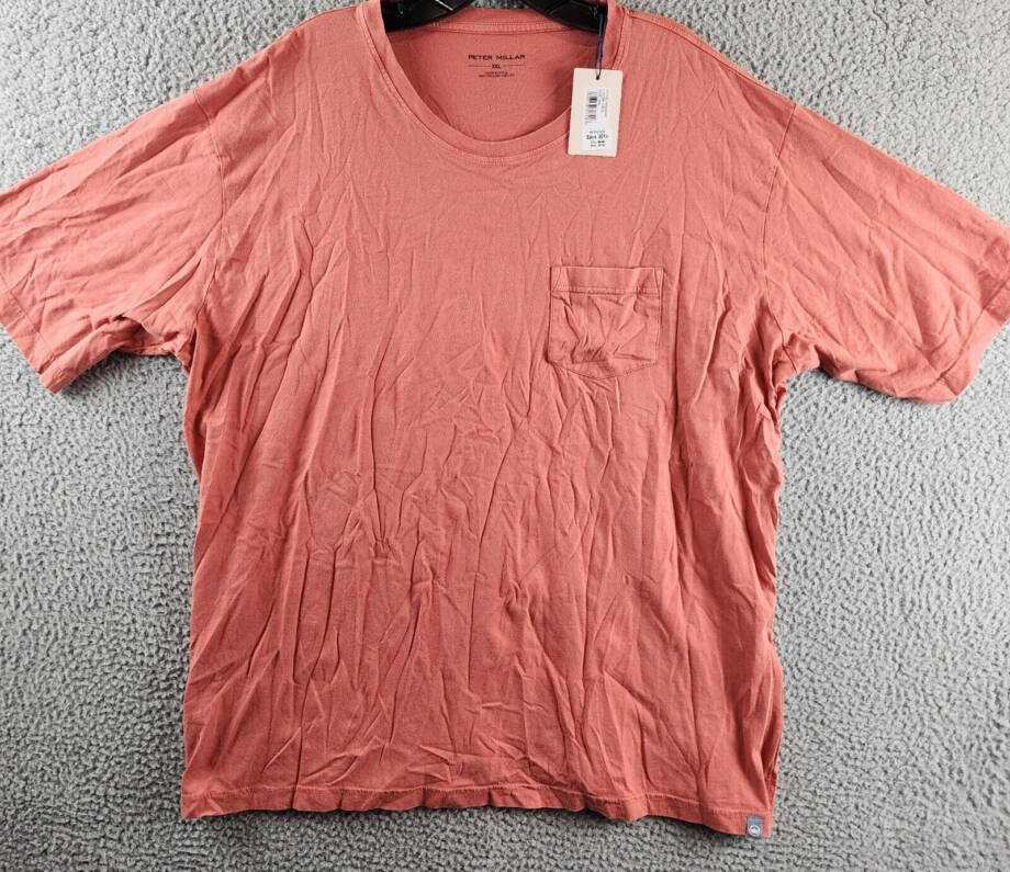 Peter Millar Lava Wash Pocket T-Shirt Men's XXL Clay Rose Crew Neck Short Sleeve