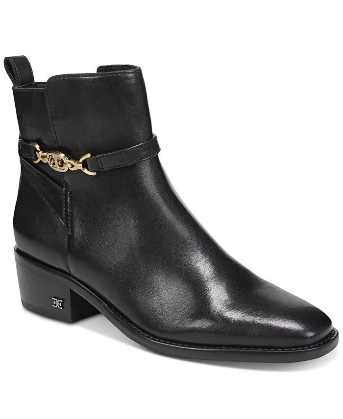 Sam Edelman Brawley Buckled Pointed Ankle Boots Women's 7 Black Side Zip Closure