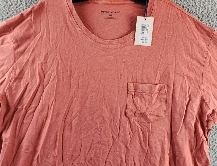 Peter Millar Lava Wash Pocket T-Shirt Men's XXL Clay Rose Crew Neck Short Sleeve