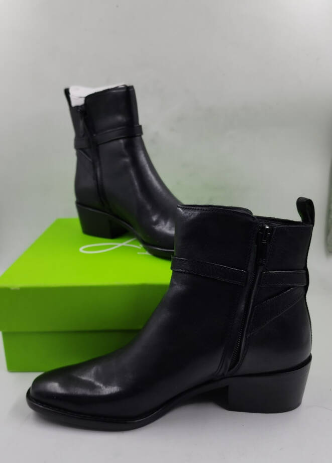Sam Edelman Brawley Buckled Pointed Ankle Boots Women's 7 Black Side Zip Closure