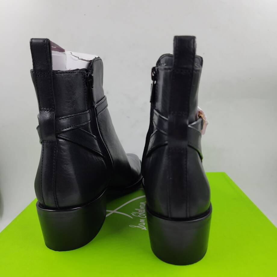 Sam Edelman Brawley Buckled Pointed Ankle Boots Women's 7 Black Side Zip Closure