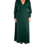 24seven Comfort Apparel Plus Size Bishop Sleeves Maxi Dress Women's 2X Green L/S