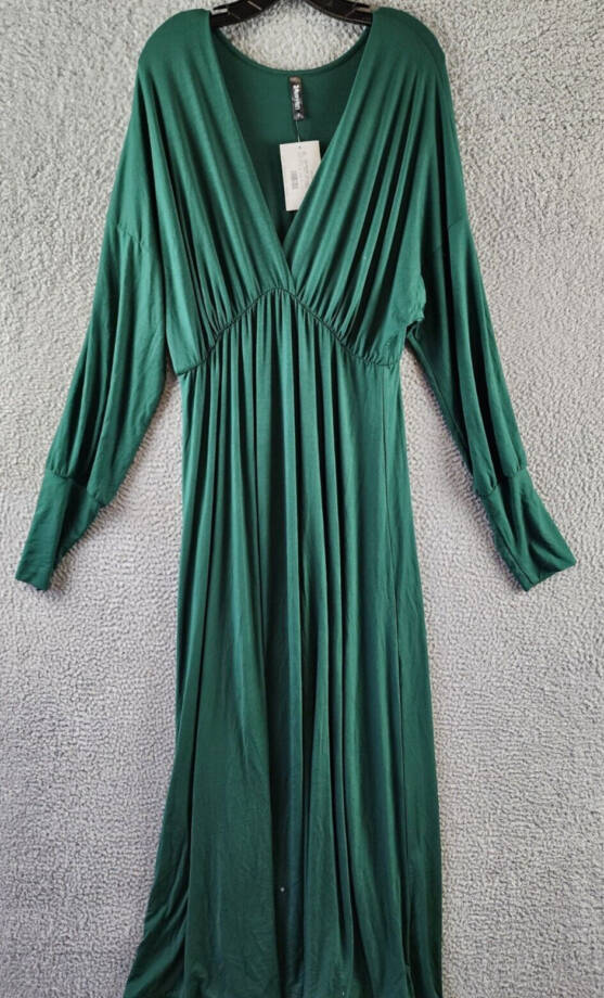 24seven Comfort Apparel Plus Size Bishop Sleeves Maxi Dress Women's 2X Green L/S