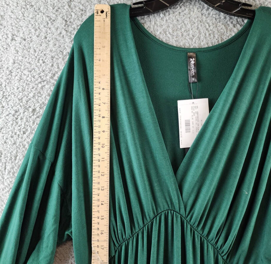 24seven Comfort Apparel Plus Size Bishop Sleeves Maxi Dress Women's 2X Green L/S
