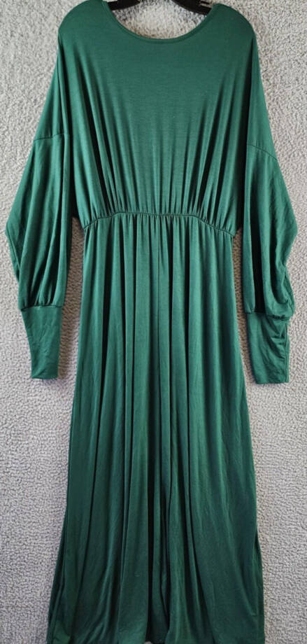 24seven Comfort Apparel Plus Size Bishop Sleeves Maxi Dress Women's 2X Green L/S