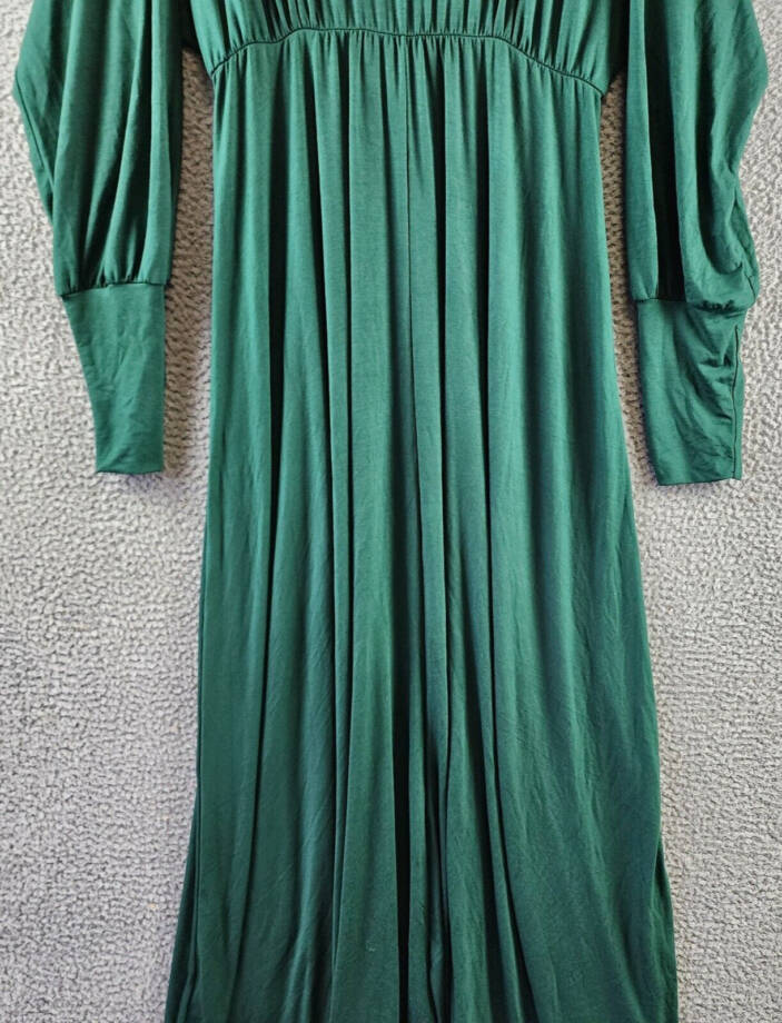 24seven Comfort Apparel Plus Size Bishop Sleeves Maxi Dress Women's 2X Green L/S