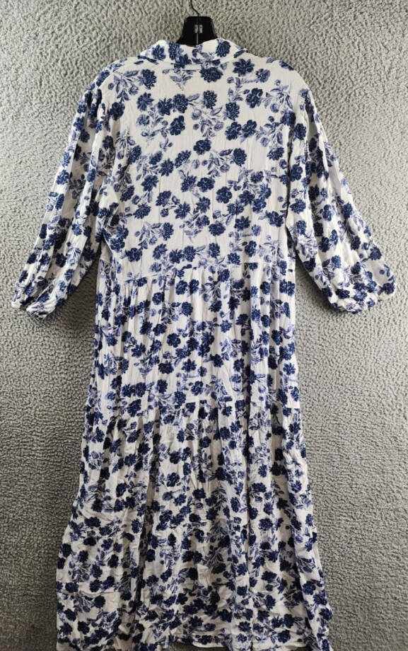 NY Collection Petite 3/4 Sleeve Crinkle Tiered Maxi Dress Women's PXL White/Navy