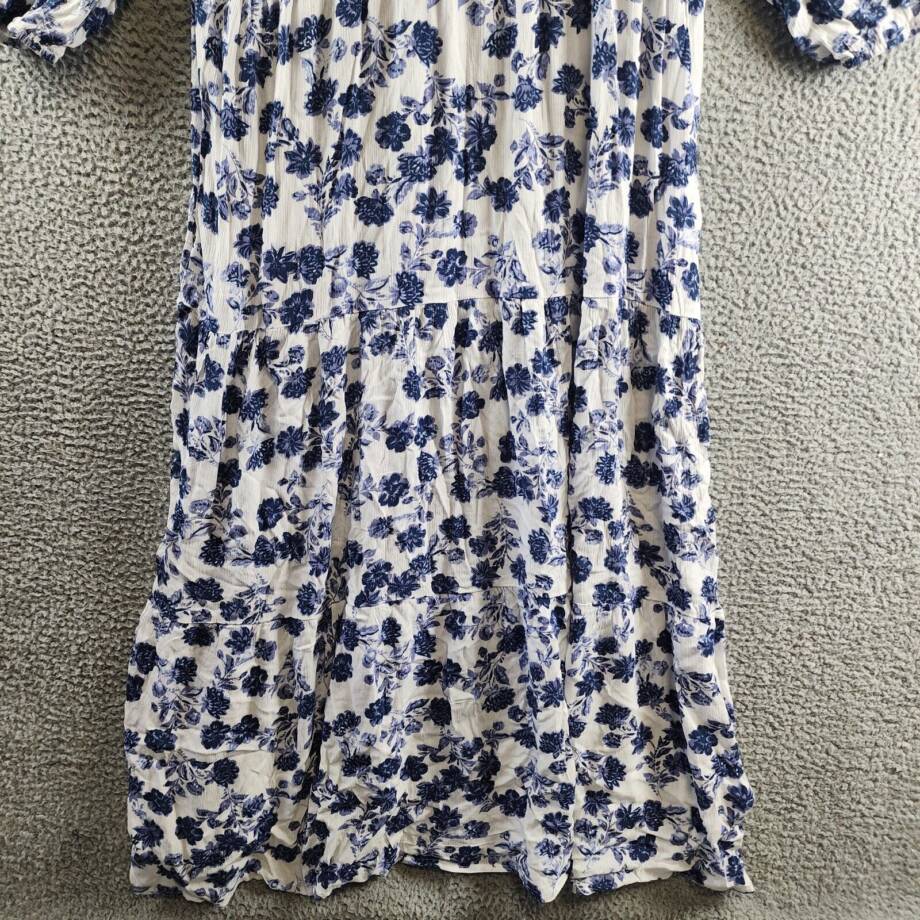 NY Collection Petite 3/4 Sleeve Crinkle Tiered Maxi Dress Women's PXL White/Navy