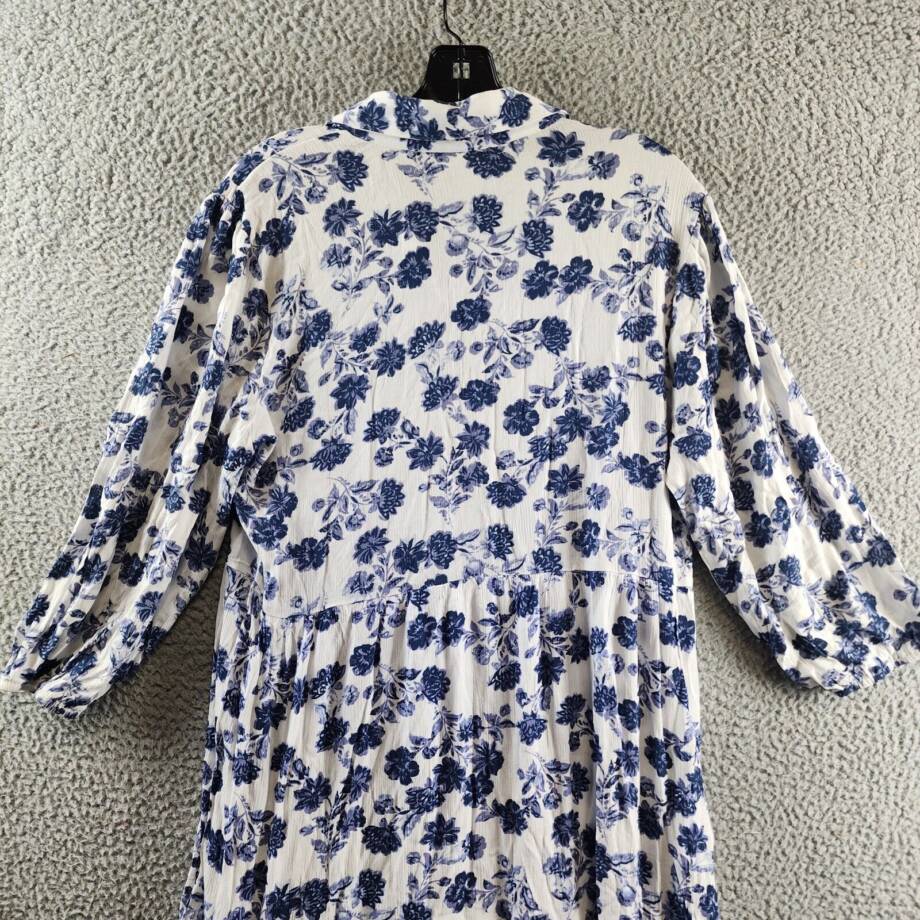 NY Collection Petite 3/4 Sleeve Crinkle Tiered Maxi Dress Women's PXL White/Navy