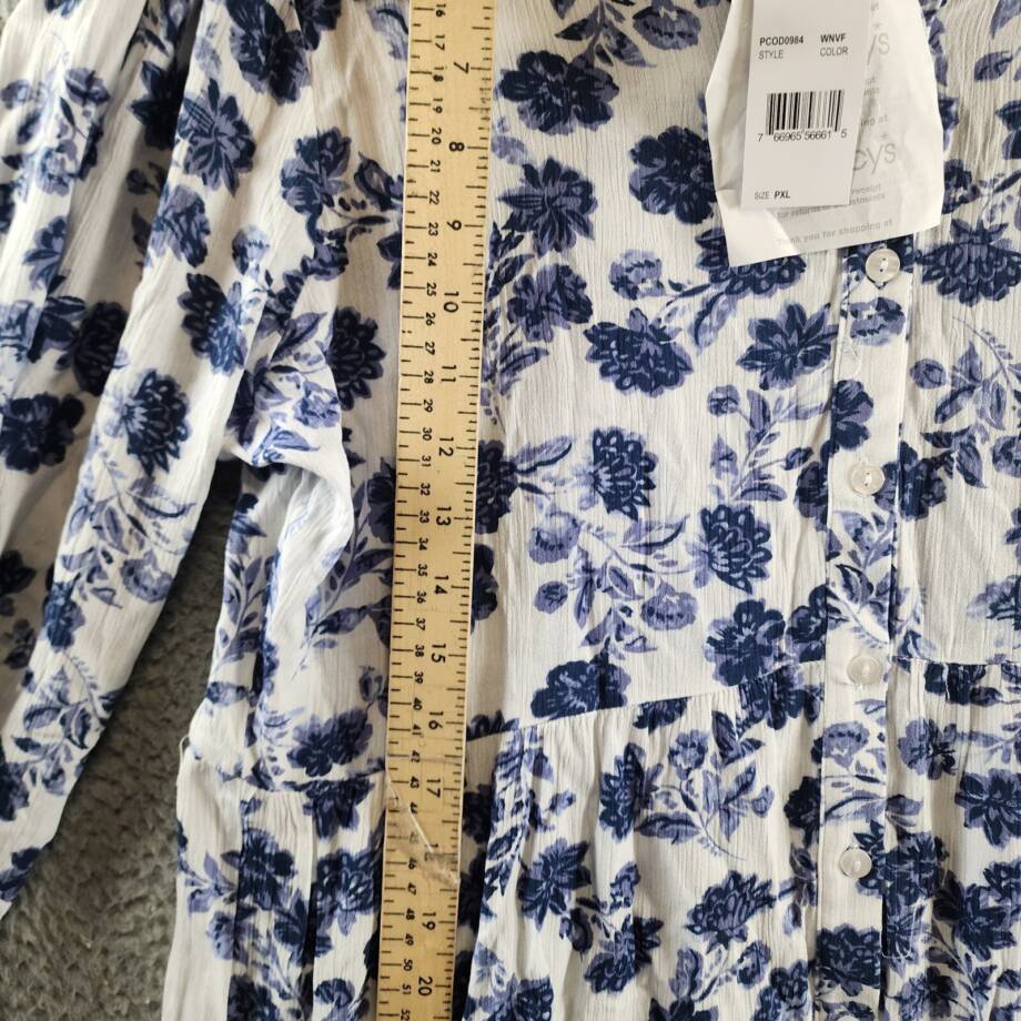 NY Collection Petite 3/4 Sleeve Crinkle Tiered Maxi Dress Women's PXL White/Navy