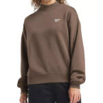 Reebok Identity Cotton Fleece Mock Neck Sweatshirt Women's S Brown Drop Shoulder