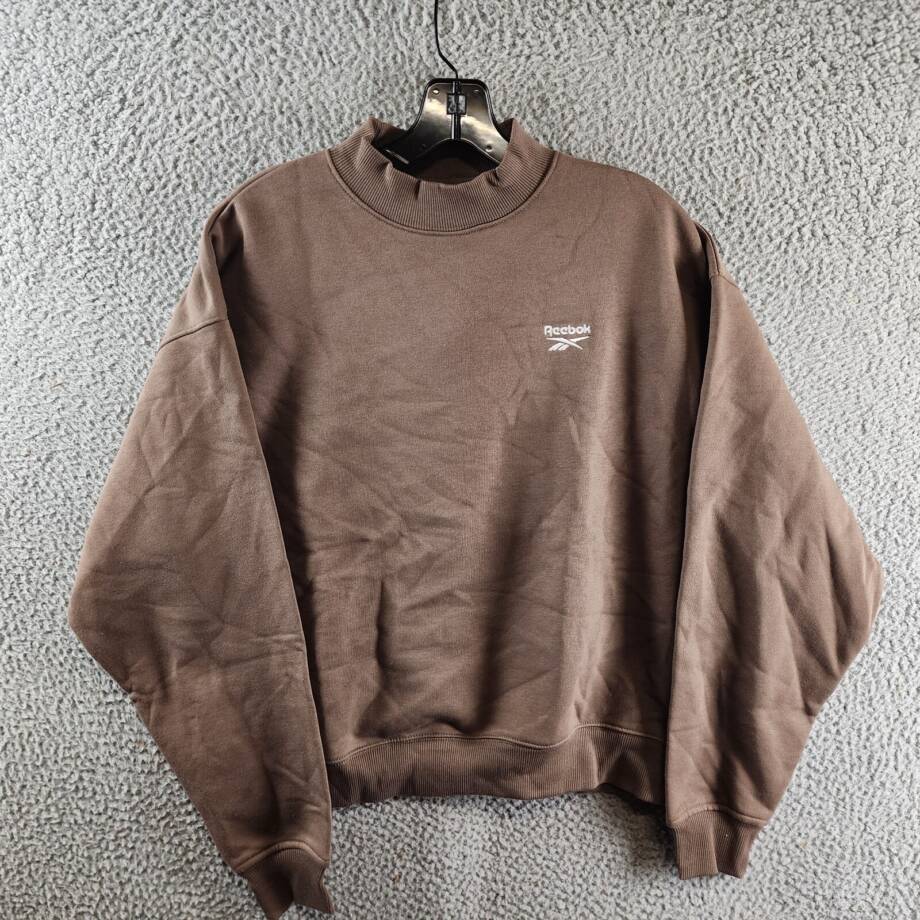 Reebok Identity Cotton Fleece Mock Neck Sweatshirt Women's S Brown Drop Shoulder