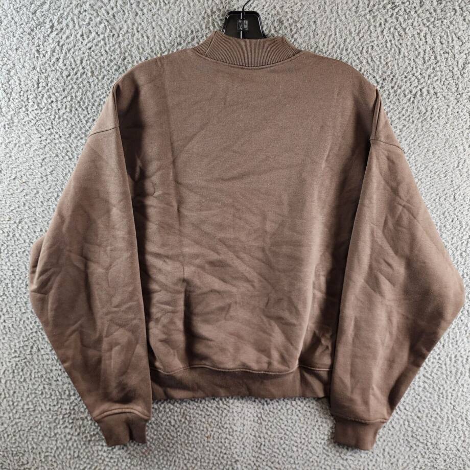Reebok Identity Cotton Fleece Mock Neck Sweatshirt Women's S Brown Drop Shoulder