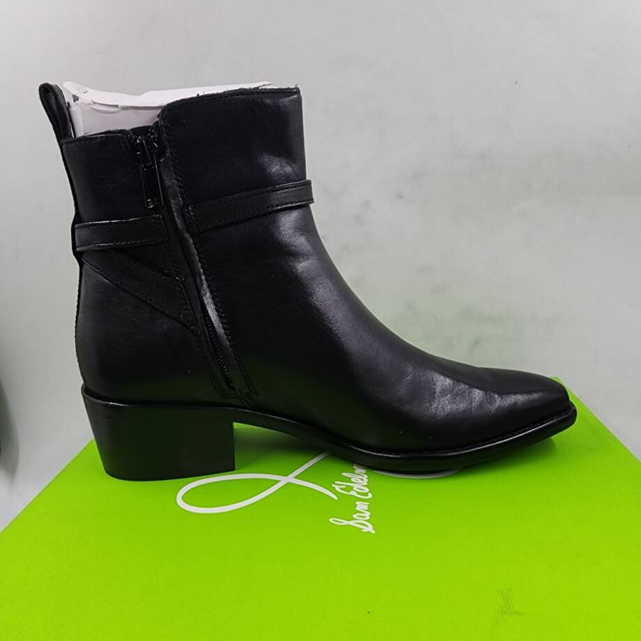 Sam Edelman Brawley Buckled Pointed Ankle Boots Women's 7 Black Side Zip Closure