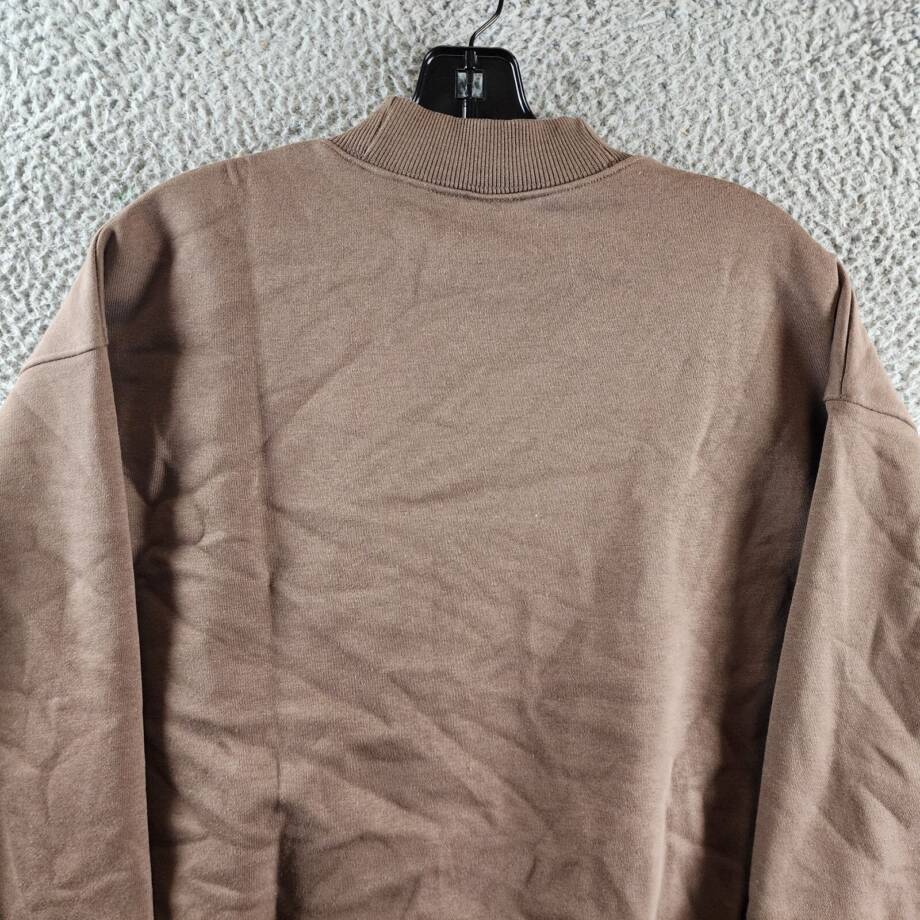 Reebok Identity Cotton Fleece Mock Neck Sweatshirt Women's S Brown Drop Shoulder