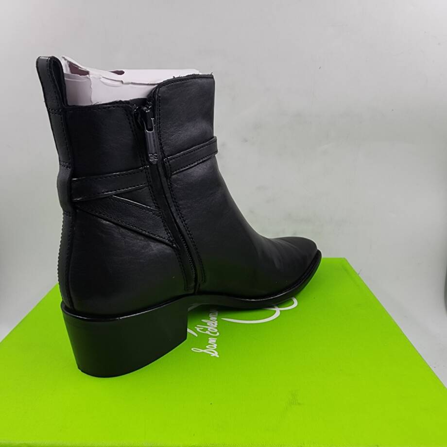 Sam Edelman Brawley Buckled Pointed Ankle Boots Women's 7 Black Side Zip Closure