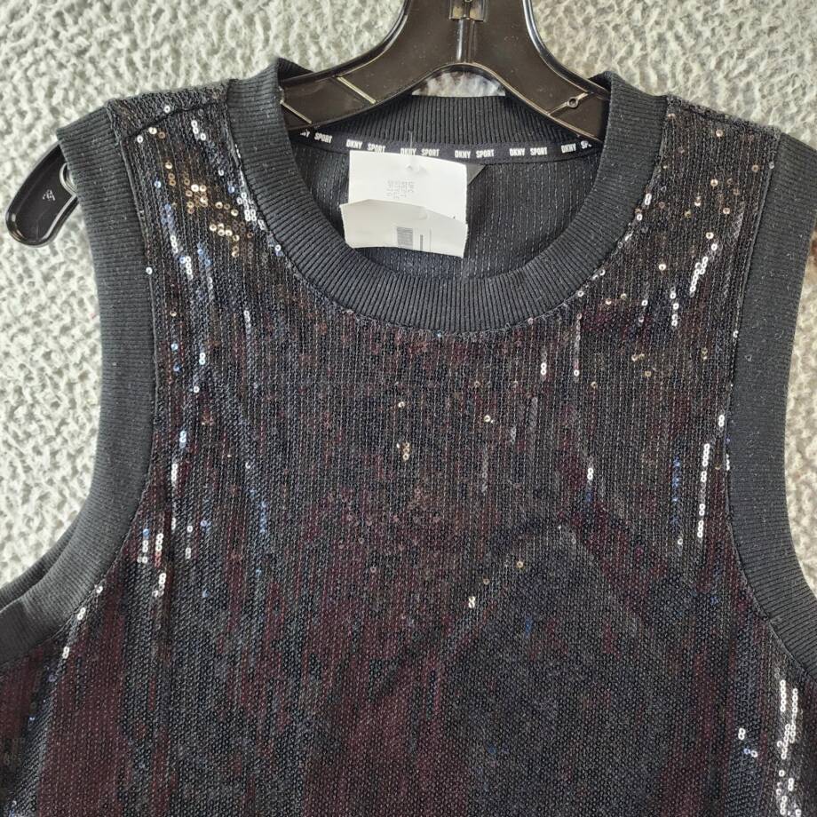 DKNY Sport Sequin Muscle Tank Women's Medium Black Sleeveless Pullover Style