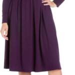 24seven Comfort Apparel Plus Size Fit & Flare Midi Dress Women's 1X Purple L/S