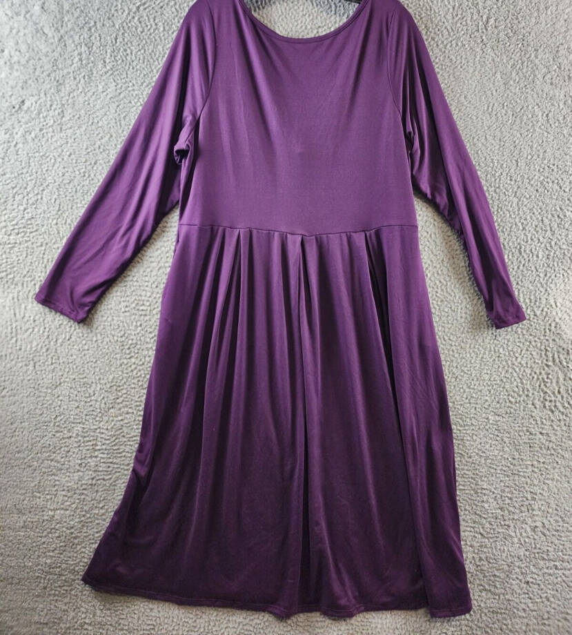 24seven Comfort Apparel Plus Size Fit & Flare Midi Dress Women's 1X Purple L/S