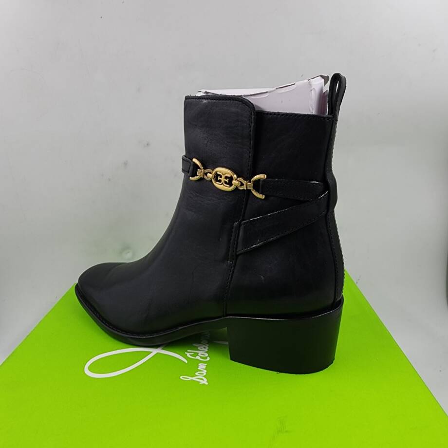 Sam Edelman Brawley Buckled Pointed Ankle Boots Women's 7 Black Side Zip Closure
